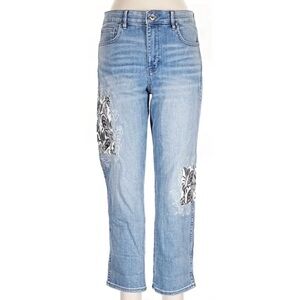 White House Black Market Blue Floral Patch Boyfriend Jeans